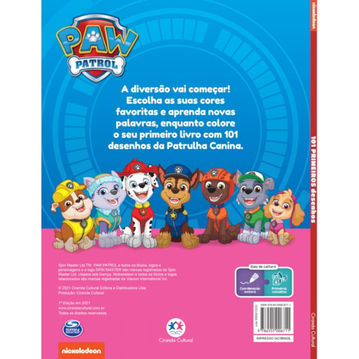 Livro para colorir infantil, 101 Desenhos Patrulha Canina, Ciranda