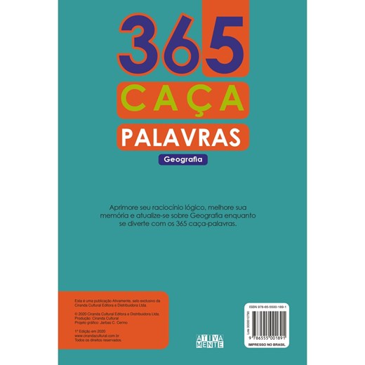 Kit 2 Livro 365 Caça Palavras Jogo Nível Fácil Médio Difícil - Ciranda  Cultural - Livros de Educação - Magazine Luiza