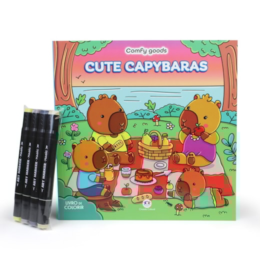 Colorir Cute Capybaras - Livro de colorir com 4 marcadores