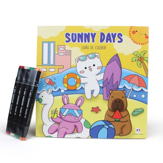 Colorir Sunny Days - Livro de Colorir com 4 Canetinhas