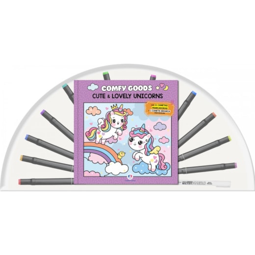 Cute and lovely unicorns - Livro para colorir com 12 canetinhas