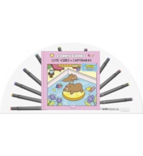 Cute vibes and capybaras - Livro para colorir com 12 canetinhas