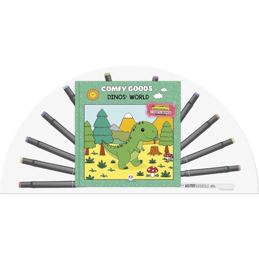 Dinos' world - Livro para colorir com 12 canetinhas