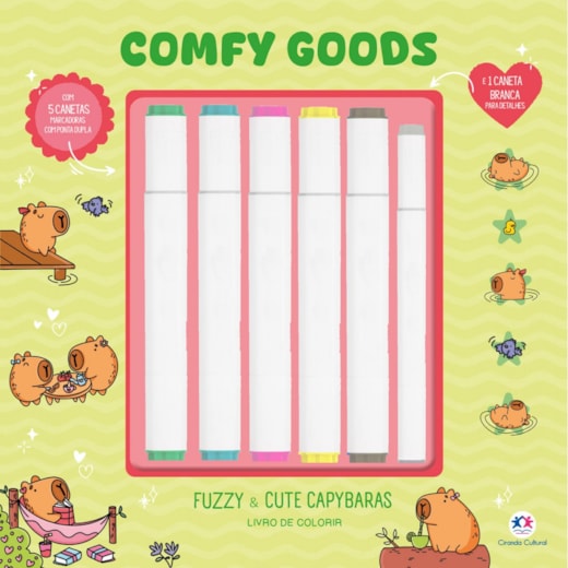 Fuzzy e Cute Capibaras - Livro de Colorir com 6 Marcadores