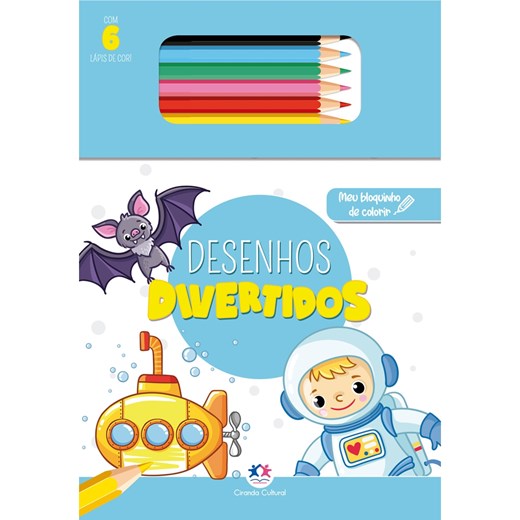 Livro Bloquinho + lápis de cor  Desenhos divertidos