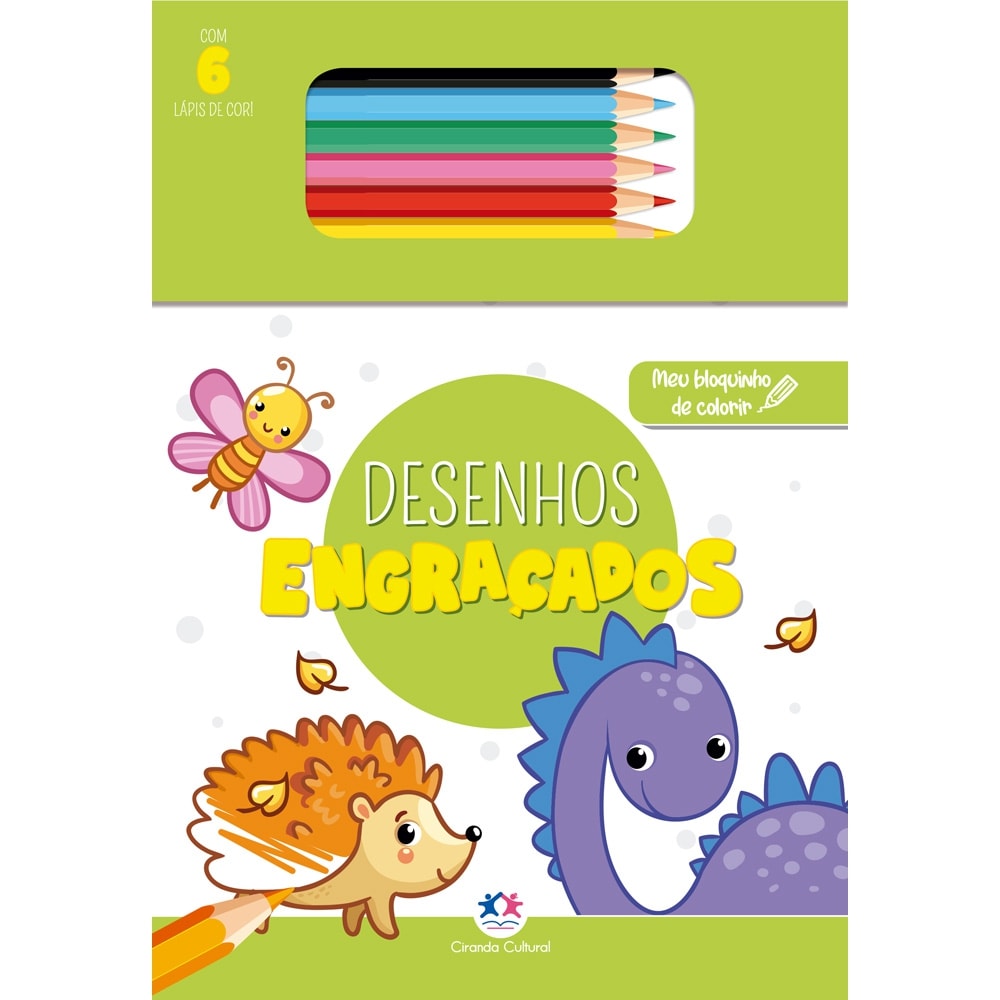 Livro Bloquinho + lápis de cor Desenhos engraçados - Ciranda Cultural