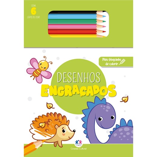 Livro Bloquinho + lápis de cor  Desenhos engraçados