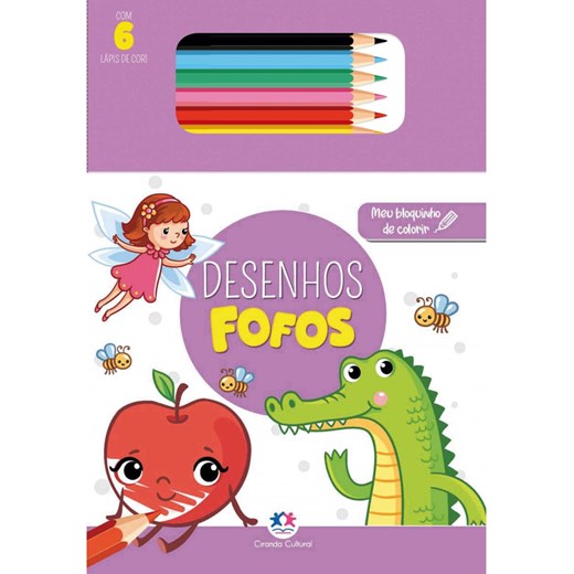 Livro Bloquinho + lápis de cor  Desenhos fofos