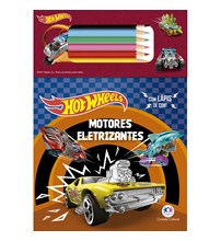 Livro Bloquinho + lápis de cor  Hot Wheels - Motores eletrizantes