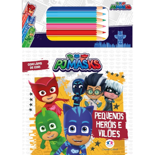 Livro Bloquinho + lápis de cor  PJ Masks - Pequenos heróis e vilões