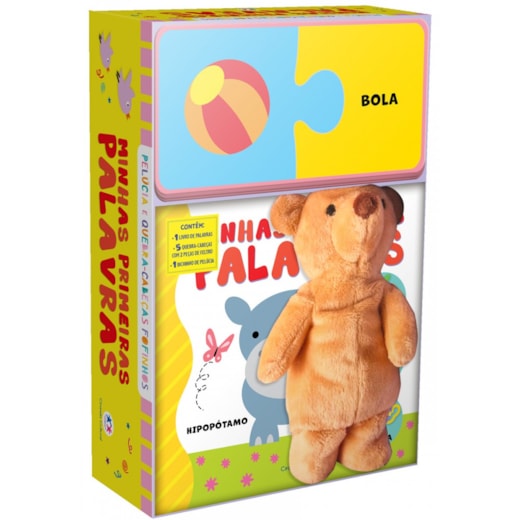 Livro Cartonado Minhas primeiras palavras - Livro com pelúcia e quebra-cabeça
