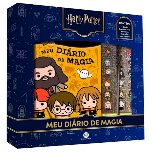 Livro Diário com caneta decorada + adesivos Harry Potter - Meu Diário de Magia com Varinha-Caneta e Adesivos