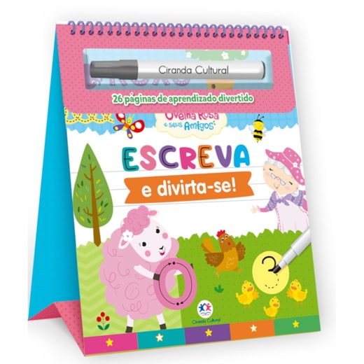 Livro Escreva e apague Ovelha Rosa - escreva e apague espiral