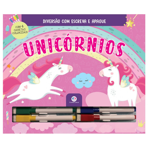 Livro Escreva e apague Unicórnios - Com canetas coloridas para escrever a apagar