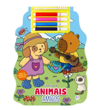 Livro Espiral recortado com canetinhas Animais Amigos: Colorir com Adesivos e Canetinhas
