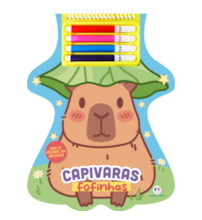 Livro Espiral recortado com canetinhas Capivaras Fofinhas com Adesivos e Canetinhas