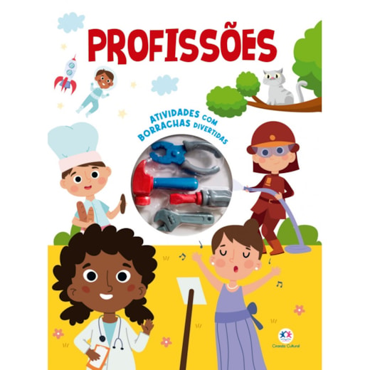 Livro Grampeado Profissões - Livro de atividades com borrachas divertidas em formato de ferramentas