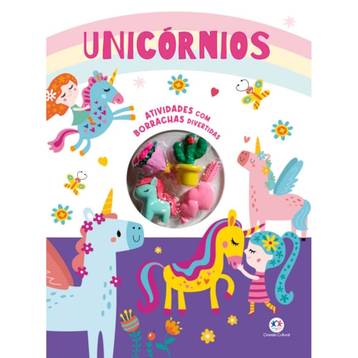 Livro Grampeado Unicórnios - Livro de atividades com borrachas divertidas em formato de unicórnios