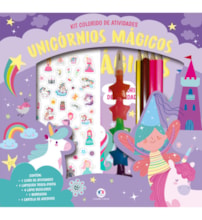 Livro Kit de colorir Unicórnios mágicos - Kit livro com lapiseira, lápis borracha e adesivos