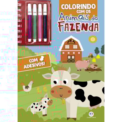 Livro Livro de colorir + canetinhas Colorindo com os animais da fazenda