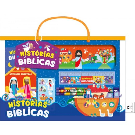Livro Maleta Histórias bíblicas - Livro maleta divertida com lápis e cartela de adesivos