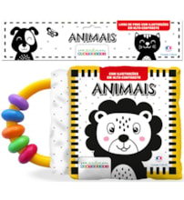 Livro Pano Animais - Livro de alto contraste com chocalho - Coleção Montessori