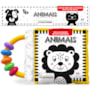 Livro Pano Animais - Livro de alto contraste com chocalho - Coleção Montessori