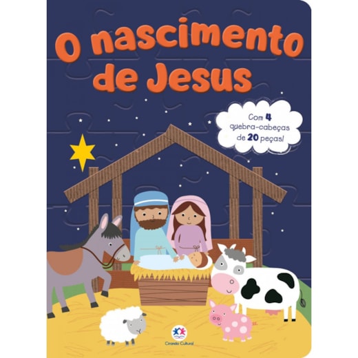 Livro Quebra-cabeça com 20 peças O nascimento de Jesus