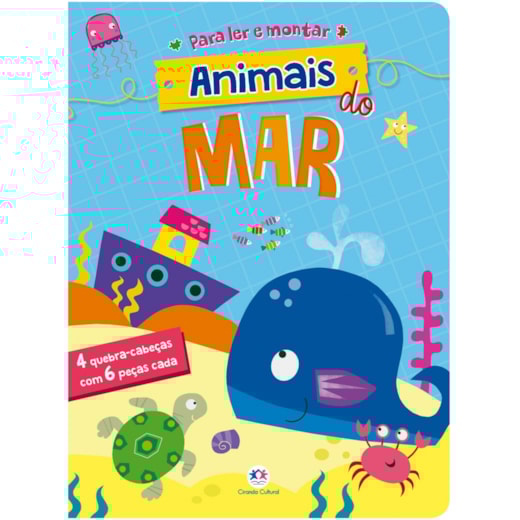 Livro Quebra-cabeça com 6 peças Animais do mar