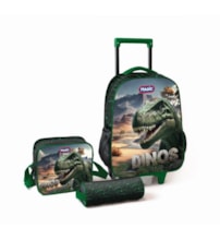 Mochila de rodinhas com estojo e lancheira - Dinos