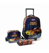 Mochila de rodinhas com estojo e lancheira - Fast Cars Mochila de rodinhas com estojo e lancheira - Fast Cars