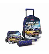 Mochila de rodinhas com estojo e lancheira - Furiosos Mochila de rodinhas com estojo e lancheira - Furiosos