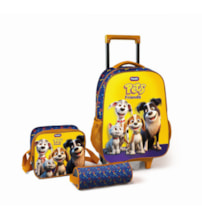 Mochila de rodinhas com estojo e lancheira - Pets friends